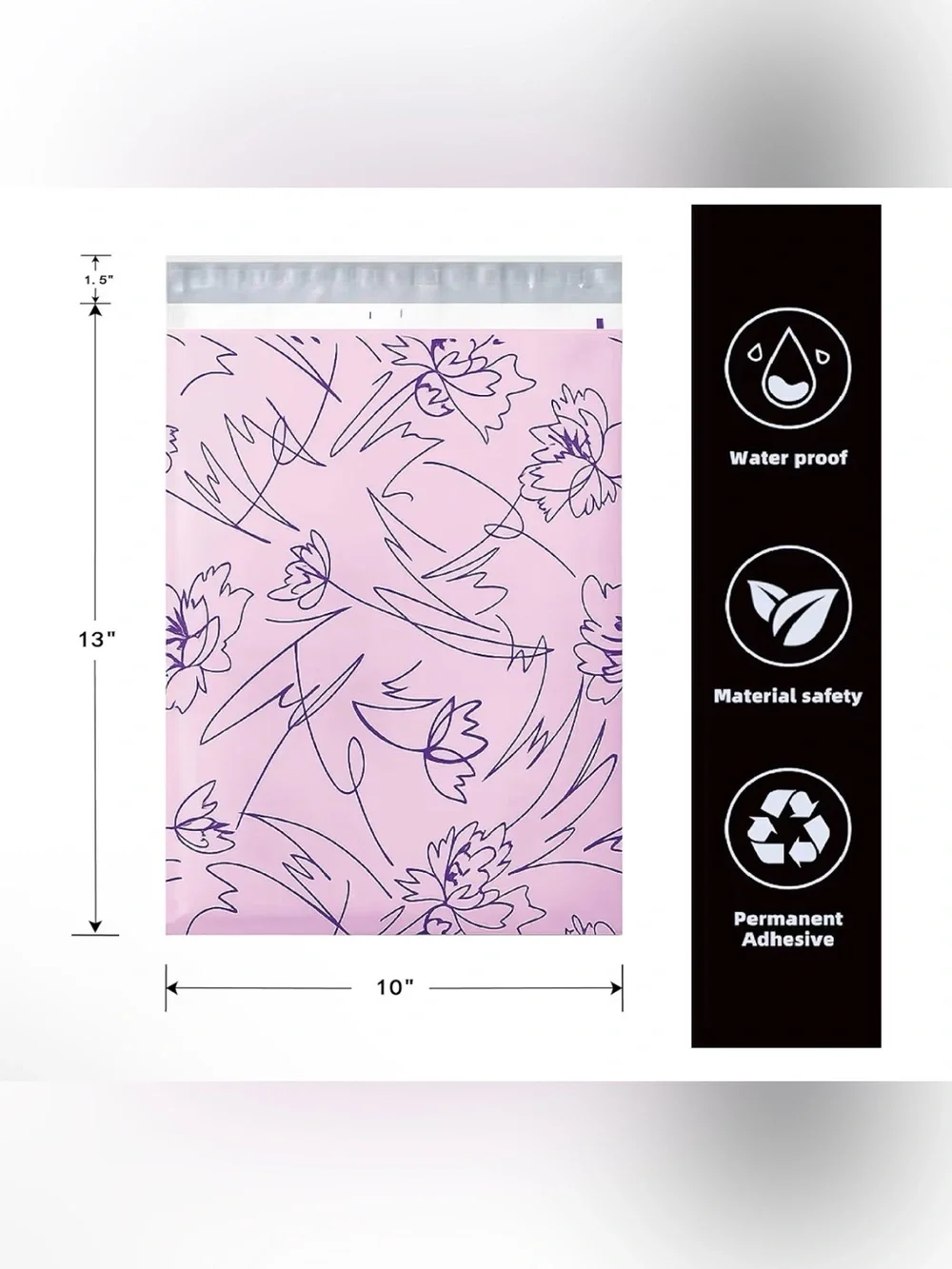 Floral Sketch 10” X 13” Poly Mailers (10) NWT